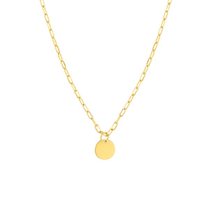 14k Yellow Gold Disk with Paperclip Chain
