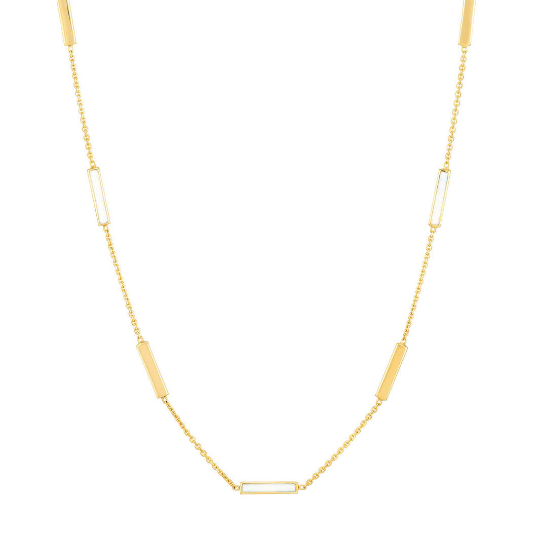 14k Yellow Gold White Enamel Bar Necklace