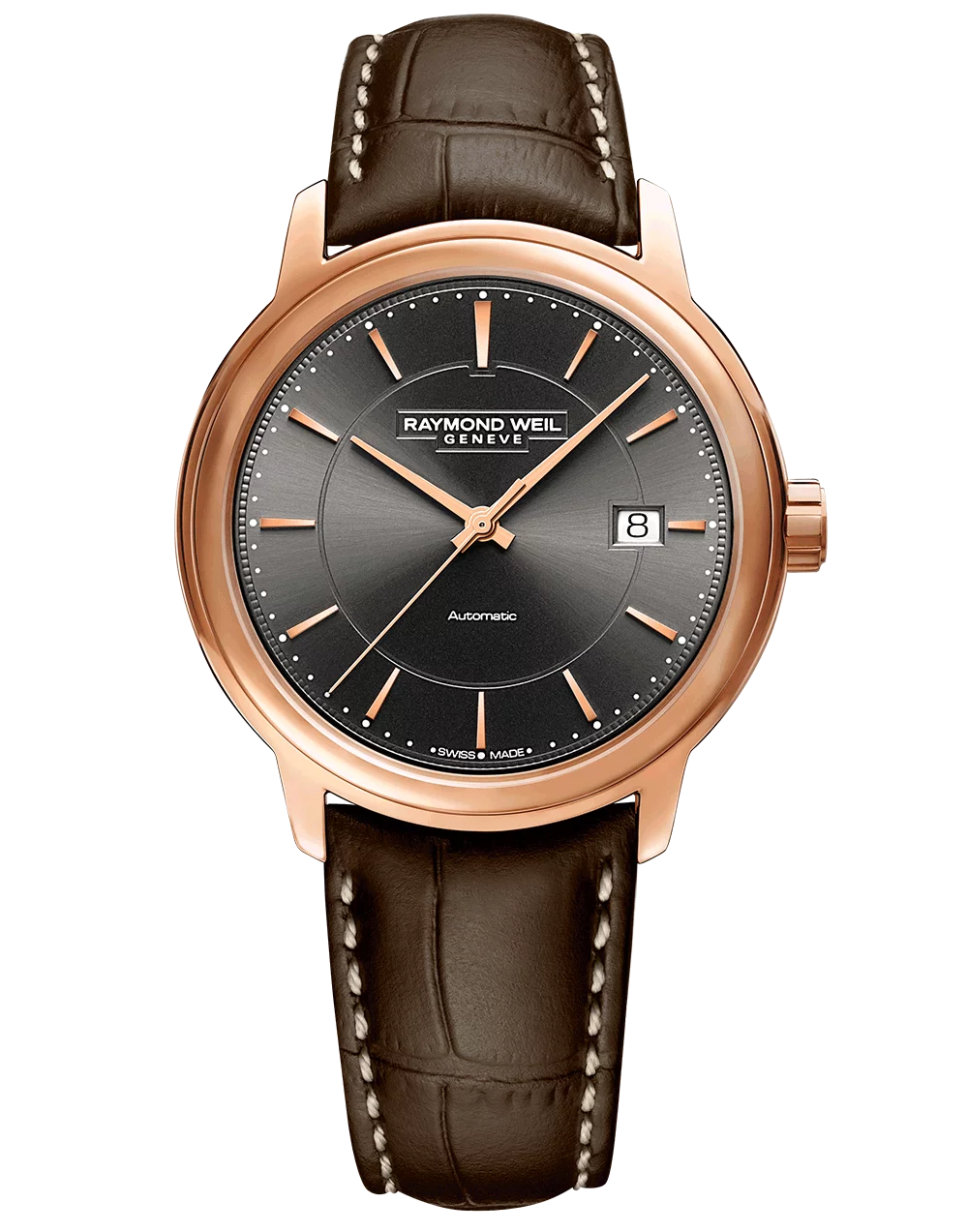 Gents Rose Gold Tone Stainless Steel Raymond Weil Maestro Automatic Watch (39.5mm)