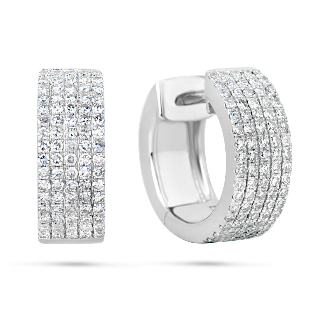 14k White Gold Pave Five Row Huggy Earrings