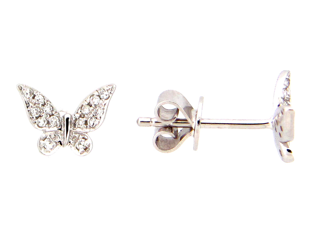 14k White Gold Diamond Butterfly Stud Earrings