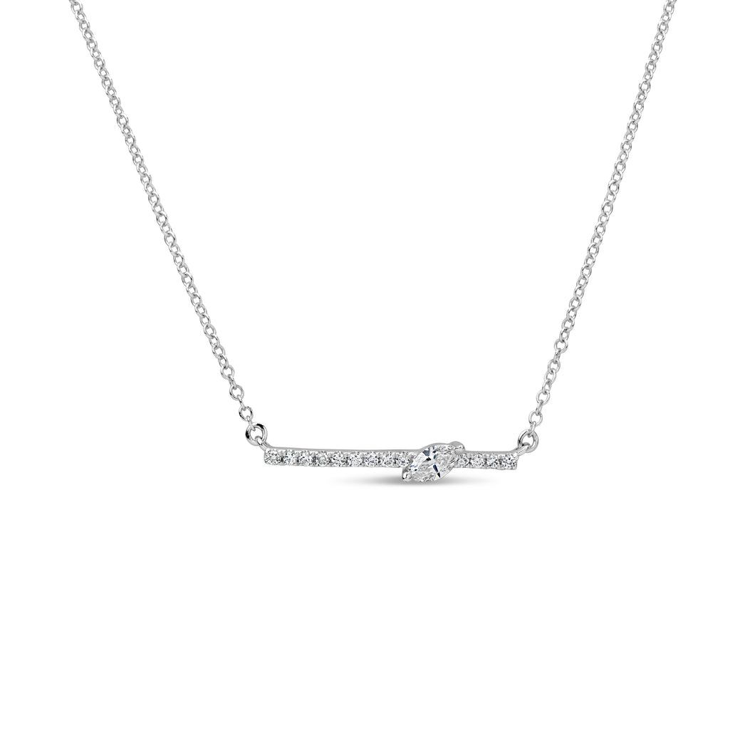 14k White Gold Diamond Two Triangle Bar Pendant Necklace
