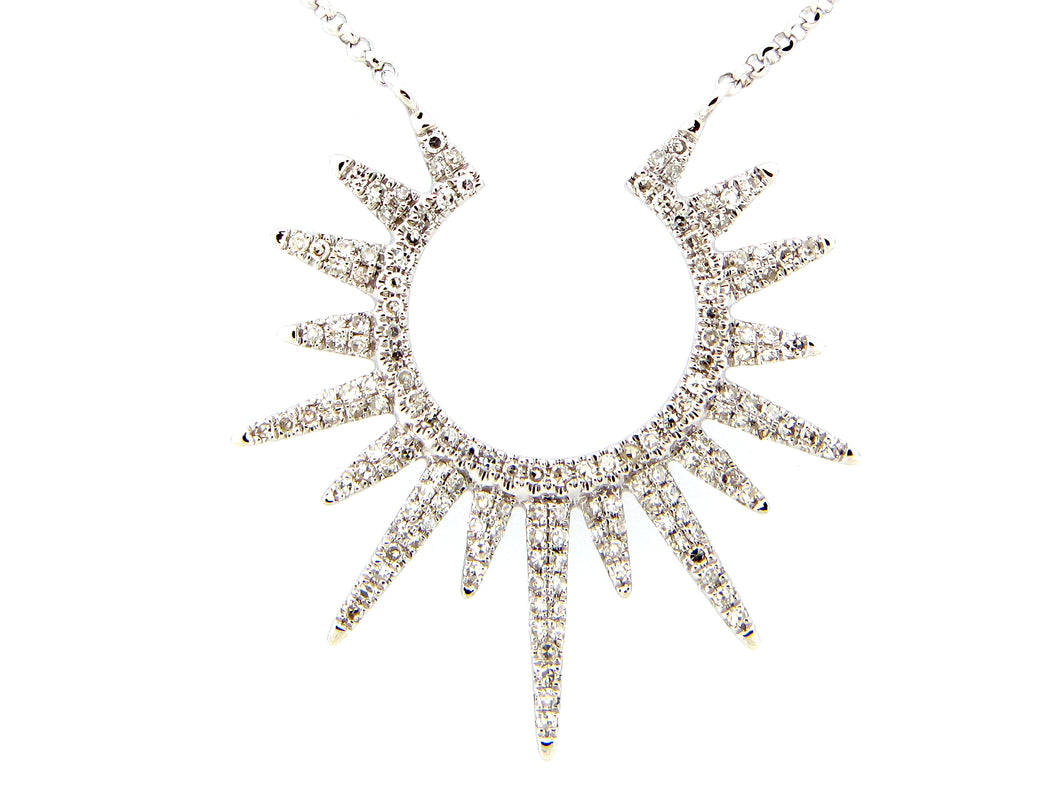 14k White Gold Diamond Sunburst Necklace