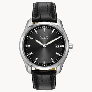Citizen Eco-Drive Watch with a Round Black Dial