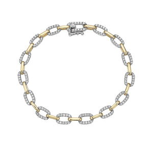 14k Yellow Gold and White Gold Paperclip Style Diamond Bracelet