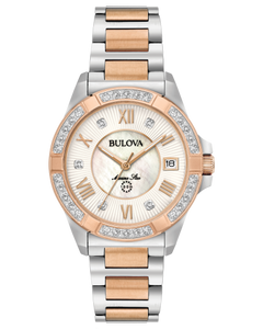 Ladies White and Rose Two Tone Stainless Steel Bulova Watch