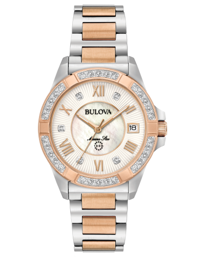 Ladies White and Rose Two Tone Stainless Steel Bulova Watch