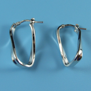Dobbs Ladies Sterling Silver Rhodium Plated Twisted Rectangle Hoop Earrings