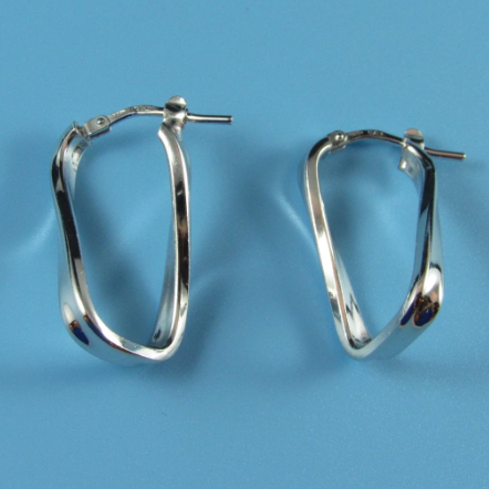 Dobbs Ladies Sterling Silver Rhodium Plated Twisted Rectangle Hoop Earrings