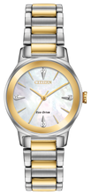 Load image into Gallery viewer, Ladies Stainless Steel Yellow and White Tone Eco-Drive Citizen Watch
