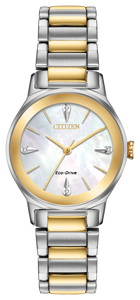Ladies Stainless Steel Yellow and White Tone Eco-Drive Citizen Watch