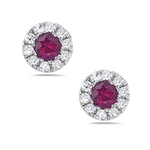 14k White Gold Ruby and Diamond Halo Earrings