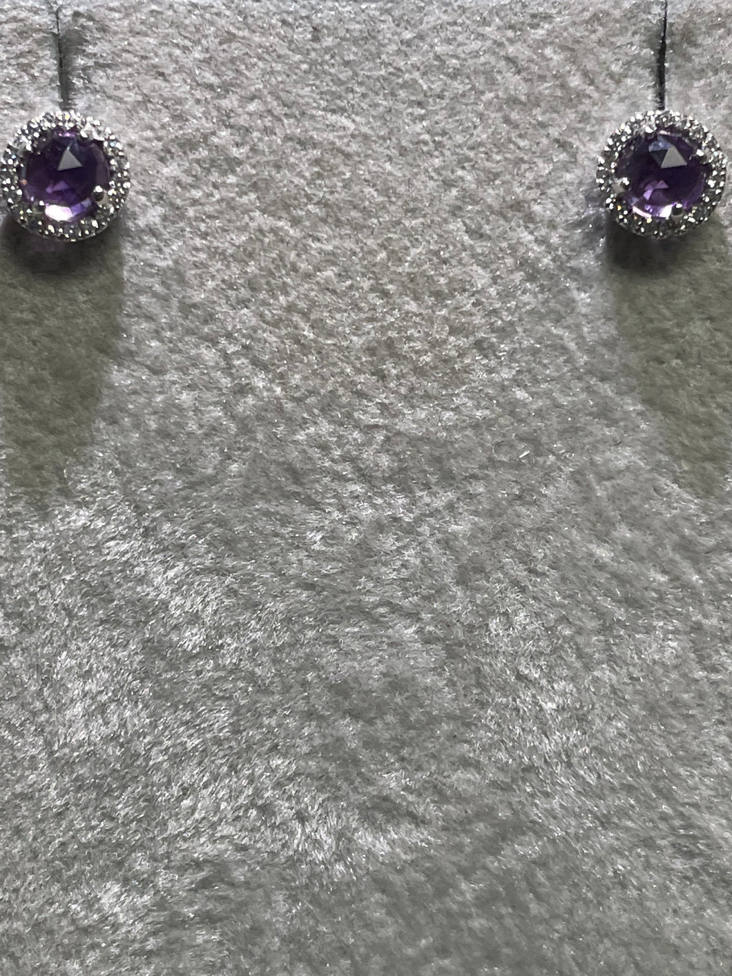 One Pair of Ladies 14k White Gold Amethyst and Diamond Halo Stud Earrings