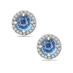 14k White Gold Blue Topaz and Diamond Halo Earrings