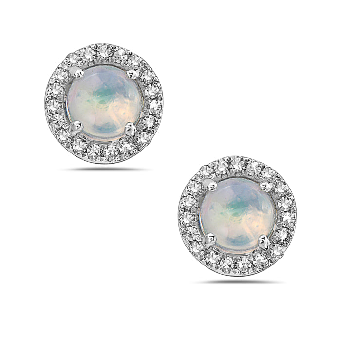 One Pair of Ladies 14k White Gold Opal and Diamond Earrings