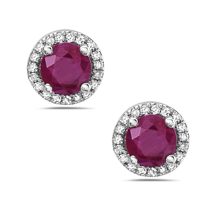 14k White Gold Diamond and Ruby Earrings