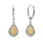 One Ladies 14k White Gold Diamond and Opal Pear Shaped Earrings