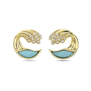 14k Yellow Gold Turquoise and Diamond Earrings