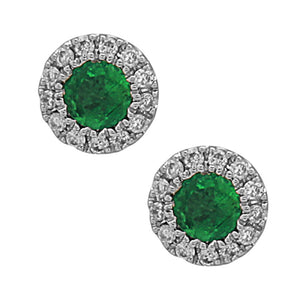 18k White Gold Emerald and Diamond Halo Earrings