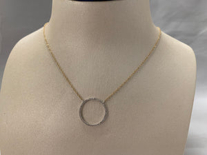 14k Yellow and White Gold Diamond Open Circle Necklace