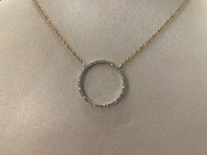 14k Yellow and White Gold Diamond Open Circle Necklace