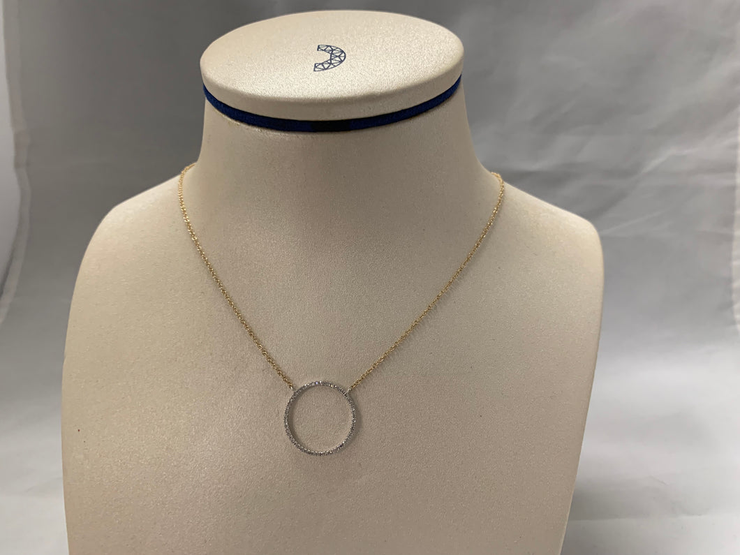14k Yellow and White Gold Diamond Open Circle Necklace