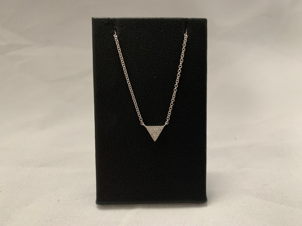 14k White Gold Diamond Triangle Necklace
