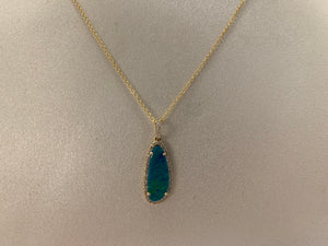 14k Yellow Gold Black Opal and Diamond Oval Shaped Necklace