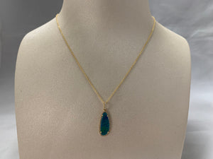14k Yellow Gold Black Opal and Diamond Oval Shaped Necklace
