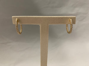14k Yellow Gold Inside Outside Diamond Hoop Earrings