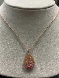 Ladies Dilamani 14k Rose Gold Pink Sapphire, Ruby and Diamond Flush Set Pear Pendant on a 16-18" Cable Chain