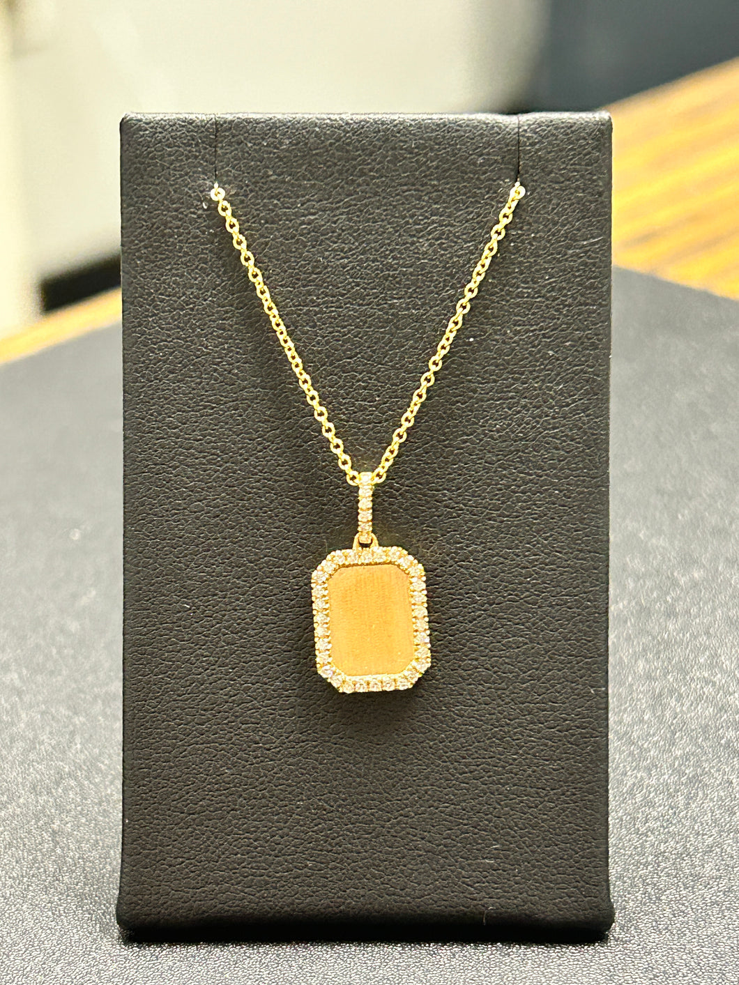 Dilamani 14k Yellow Gold Diamond Octagon Pendant with a Satin Finish