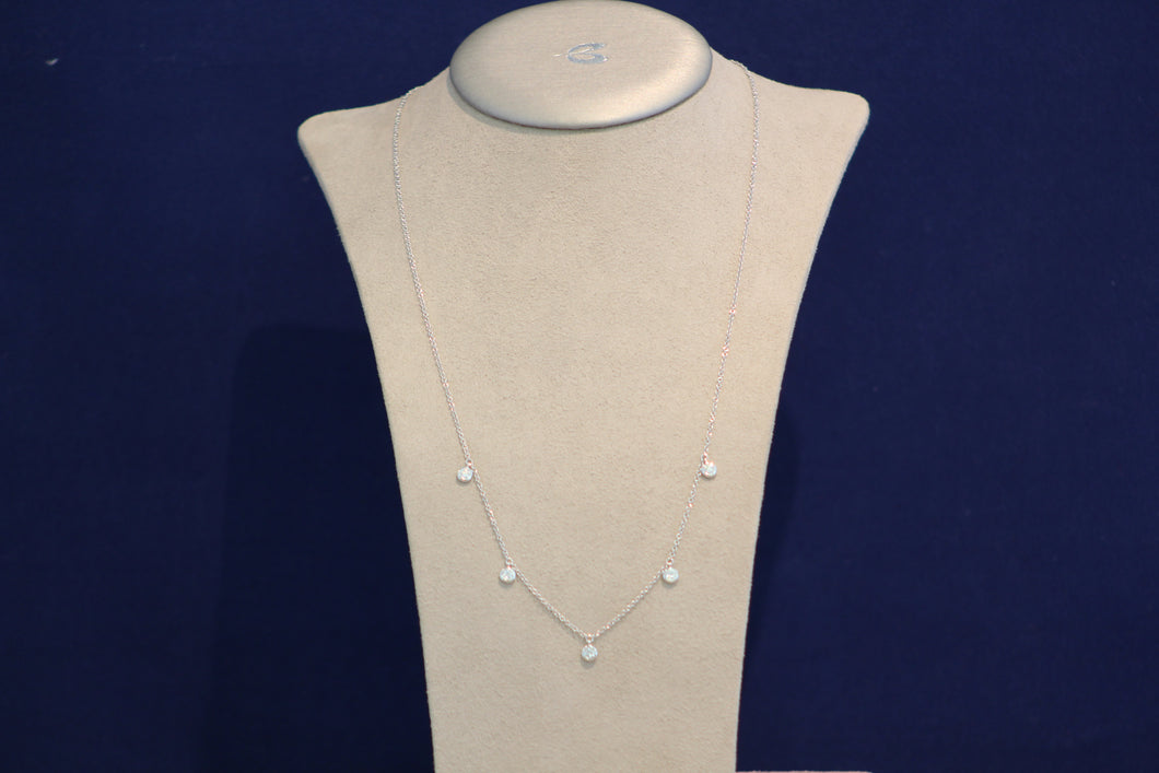 14k White Gold 5 Diamond Bezel Set Fancy Drop Necklace