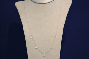 14k White Gold 5 Diamond Bezel Set Fancy Drop Necklace