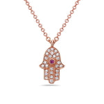 14k Rose Gold Diamond and Ruby Hamsa Hand Necklace