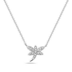 14k White Gold 16"-18" Diamond Dragonfly Pendant Necklace