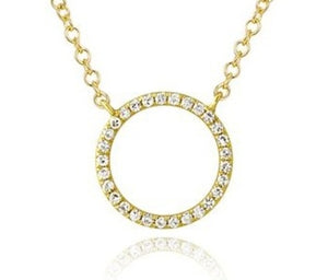 One Ladies 14k Yellow Gold Diamond Circle Necklace