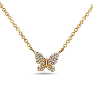 14k Yellow Gold 16"-18" Diamond Butterfly Pendant Necklace