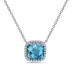 14k White Gold Diamond and Blue Topaz Necklace