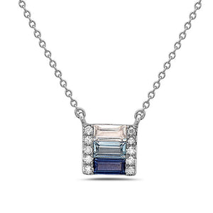 14k White Gold Sapphire, Blue Topaz, White Topaz, and Diamond Pendant