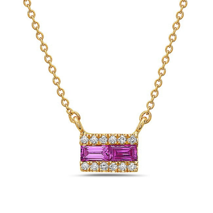 14k Yellow Gold Ruby and Diamond Small Bar Necklace