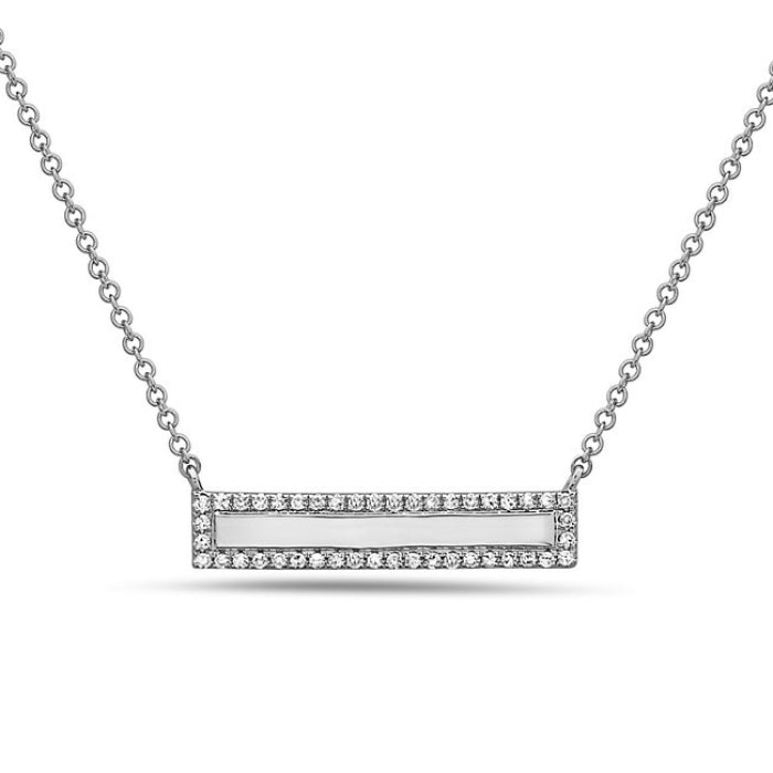 14k White Gold Diamond Rectangular Shaped Necklace