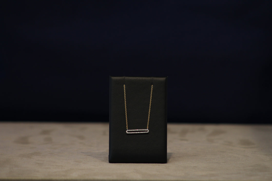 14k Yellow and White Gold Diamond Rectangle Necklace