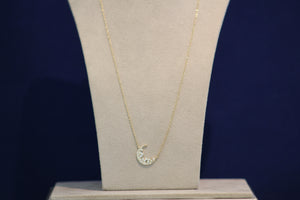 14k Yellow Gold Diamond Fancy Crescent Moon Necklace