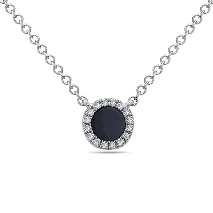 14k White Gold Agate and Diamond Halo Necklace