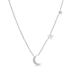 14k White Gold Moon and Stars Diamond Necklace
