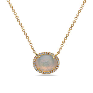 14k Yellow Gold Opal and Diamond Halo Necklace