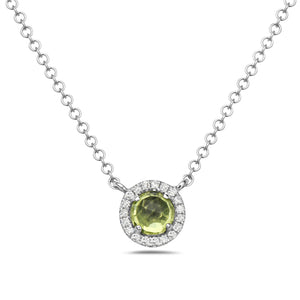 14k White Gold Diamond and Peridot Circular Necklace.