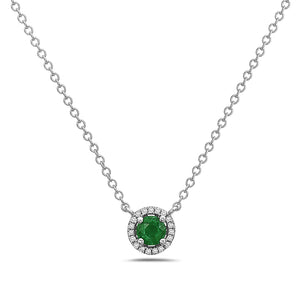 14k White Gold 16"-18" Emerald and Diamond Pendant
