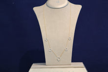 Load image into Gallery viewer, 14k Yellow Gold Necklace with Five White Gold Diamond Cloverlike Stations
